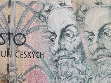 100 korun, arkaplan ve dokudan oluşan czech banknotlarına yaklaşım