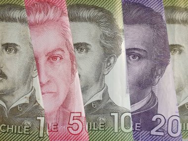 Şili banknotlarına yaklaşım farklı mezhepler, arkaplan ve dokular