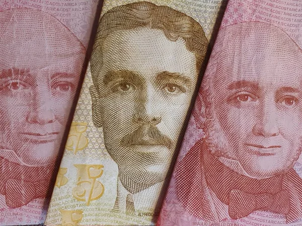 Aproximación Los Billetes Costarricenses Diferentes Denominaciones Antecedentes Textura — Foto de Stock