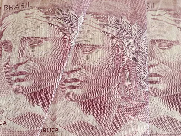 五种雷亚尔 背景和质地的巴西纸币的方法 — 图库照片