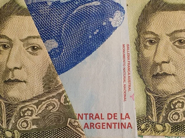Approccio Alle Banconote Argentine Diversi Tagli Contorni Consistenza — Foto Stock