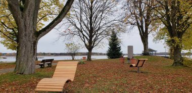 Sonbahar mevsiminde Almanya 'nın Chiemsee Gölü' ndeki manzara