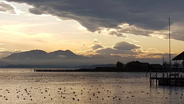 Sonbahar mevsiminde Almanya 'nın Chiemsee Gölü' ndeki manzara