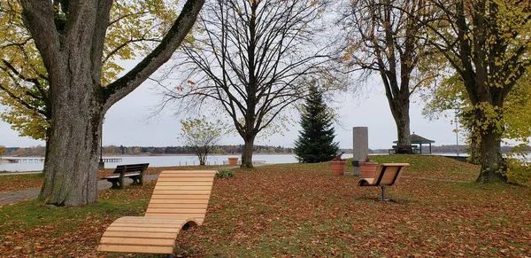 Sonbahar mevsiminde Almanya 'nın Chiemsee Gölü' ndeki manzara