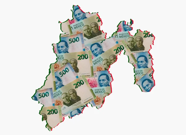 Mexické Bankovky Tvořící Mapa Státu Mexiko Bílé Pozadí — Stock fotografie