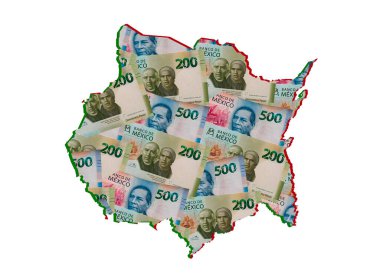 mexican banknotes forming and the map of Morelos State and white background clipart