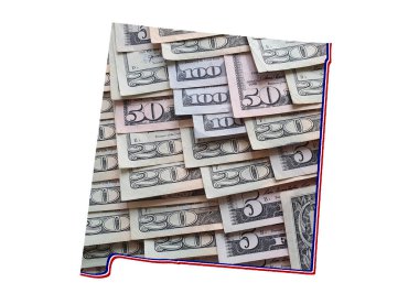 Amerikan dolarları banknotlar oluşturma ve New Mexico State haritası ve beyaz arka plan