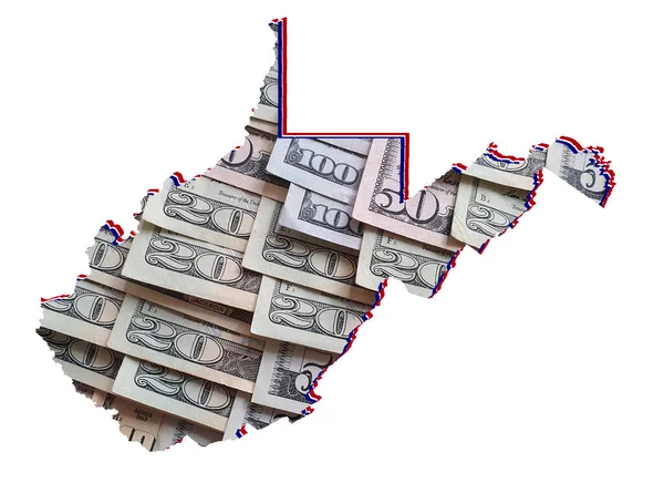 Amerikanische Dollarnoten Entstehen Und Die Karte Des Bundesstaates West Virginia — Stockfoto