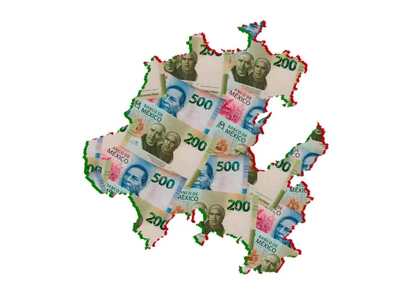 Tworzenie Się Meksykańskich Banknotów Mapa Stanu Hidalgo Oraz Białe Tło — Zdjęcie stockowe