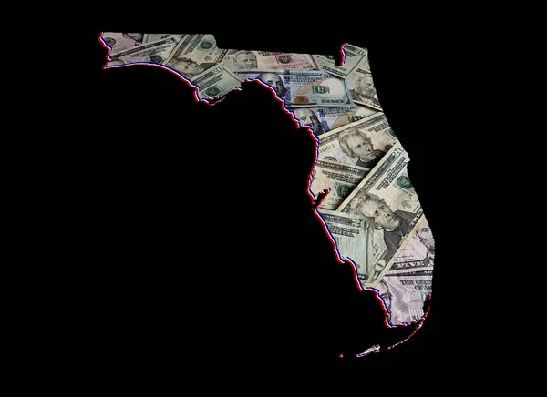 american dollar banknotes forming and the map of Florida State and black background