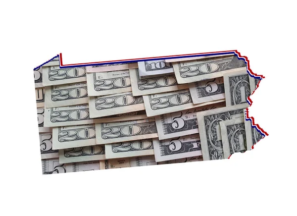 米ドル紙幣が形成され ペンシルベニア州と白人の背景の地図 — ストック写真