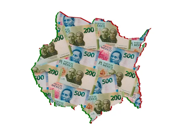 Mexican Banknotes Forming Map Morelos State White Background — стокове фото