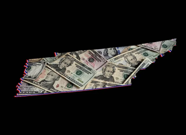 テネシー州と黒の背景の地図を形成する米ドル紙幣 — ストック写真