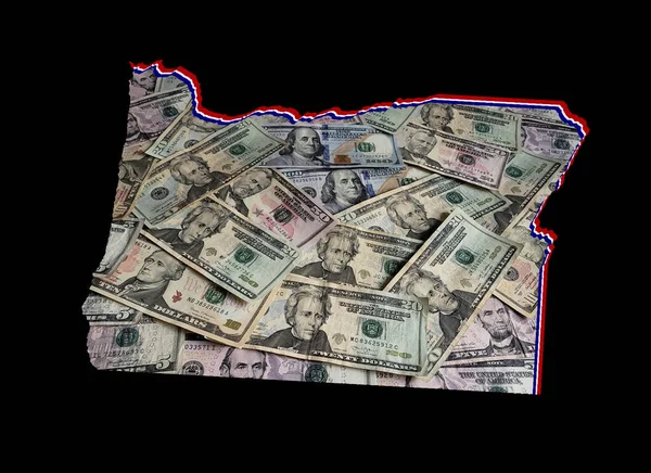 Notas Dólar Americanas Formando Mapa Estado Oregon Fundo Preto — Fotografia de Stock