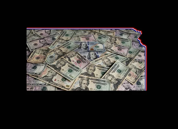 American Dollar Banknotes Forming Map Kansas State Black Background — Stock Photo, Image