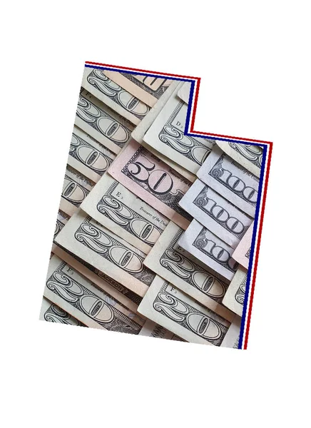 ユタ州と白人の背景の地図と形成されたアメリカドル紙幣 — ストック写真