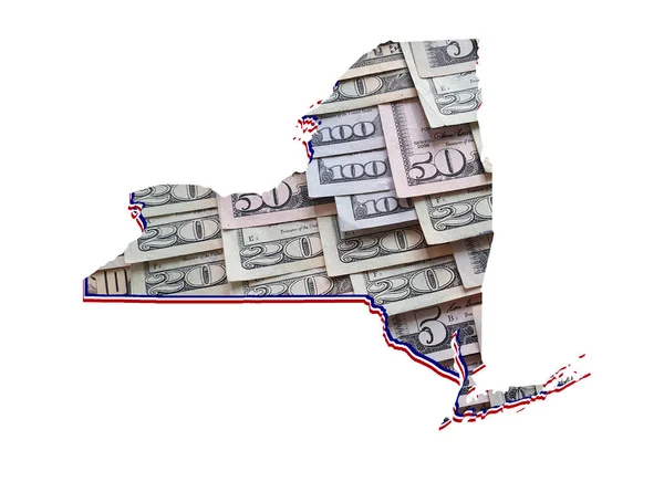美元钞票的形成和纽约州的地图及白底 — 图库照片