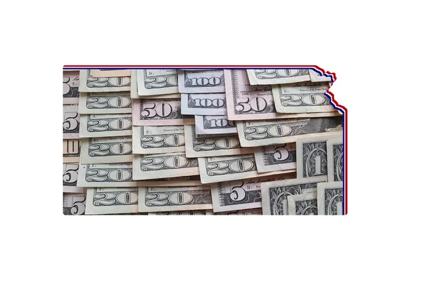 American Dollar Banknotes Forming Map Kansas State White Background — Stock Photo, Image