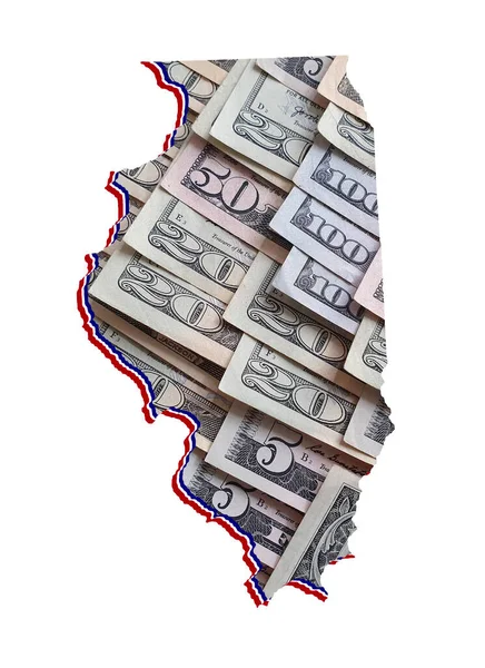 Amerikan doları banknotları oluşuyor ve Illinois State haritası ve beyaz arkaplan