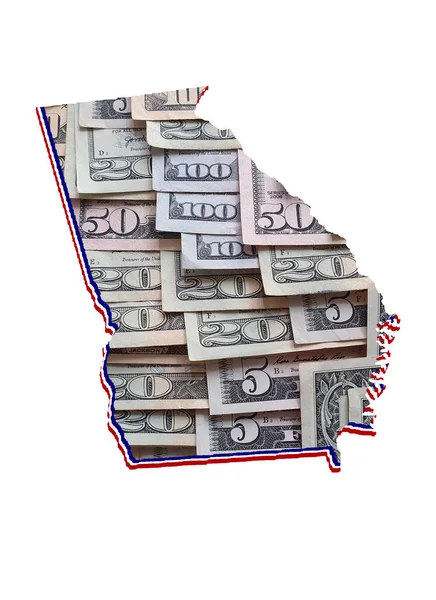 Amerikan doları banknotları oluşuyor ve Gürcistan Eyaleti haritası ve beyaz arkaplan