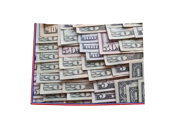Amerikaanse Dollar Bankbiljetten Vormen Kaart Van Colorado State Witte Achtergrond — Stockfoto