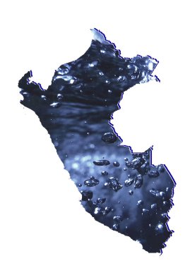 Hareket eden su resmine ve beyaz arkaplana sahip Peru haritası