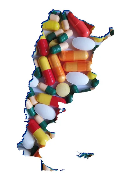 Arjantin Haritası Ilaç Hapları Beyaz Arka Plan — Stok fotoğraf