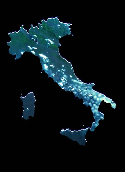 Mapa Itálie Pohyblivým Vodním Obrazem Černým Pozadím — Stock fotografie