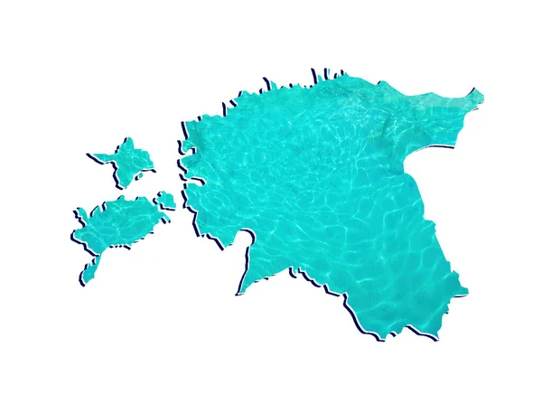 Carte Estonie Avec Image Réflexion Eau Couleur Aquamarine Fond Blanc — Photo