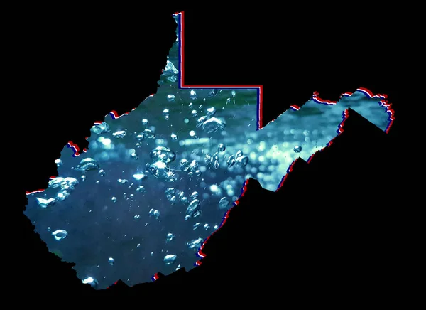 西弗吉尼亚州的地图 带有流动的水图像和黑色背景 — 图库照片