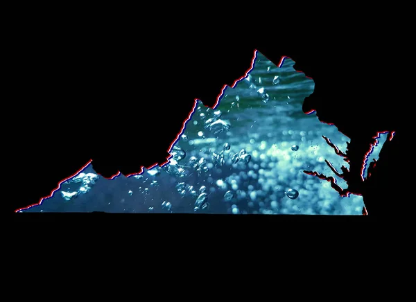 バージニア州の地図には水のイメージと黒い背景があり — ストック写真
