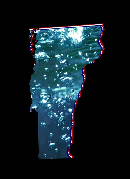 map of Vermont state with moving water image and black background