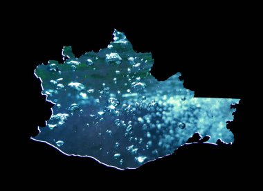 Hareket eden su görüntüsü ve siyah arkaplan ile Oaxaca eyaletinin haritası