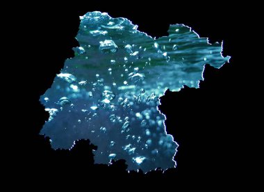 Hareket eden su görüntüsü ve siyah arkaplan ile Guanajuato eyaletinin haritası