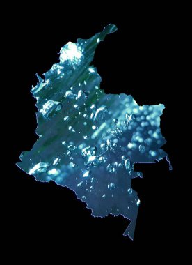 Hareketli su görüntüsü ve siyah arkaplanı olan Kolombiya haritası