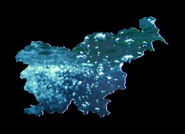 Slovenya haritası hareketli su görüntüsü ve siyah arkaplan