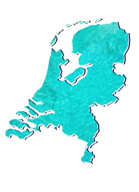 Aquamarine rengi ve beyaz arkaplan ile su yansıtma resmine sahip Hollanda haritası