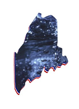 Hareket eden su görüntüsü ve beyaz arkaplan ile Maine durumunun haritası