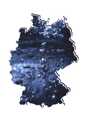 Hareket eden su görüntüsü ve beyaz arkaplanı olan Almanya haritası