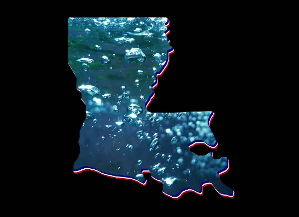 Mapa Státu Louisiana Pohyblivým Vodním Obrazem Černým Pozadím — Stock fotografie