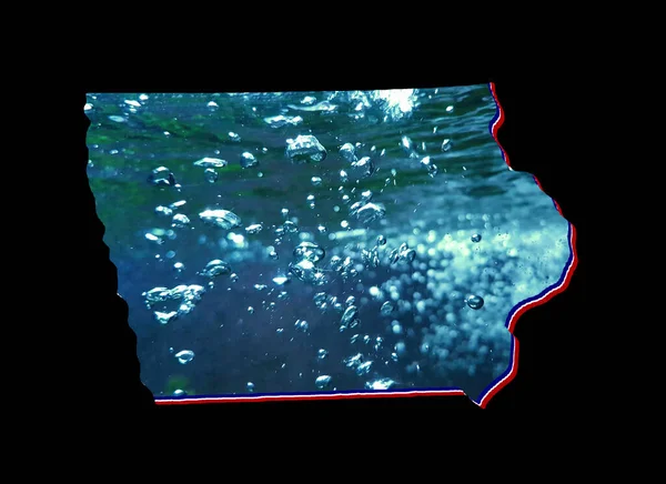 map of Iowa state with moving water image and black background