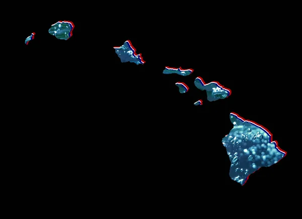 Mapa Estado Havaí Com Imagem Água Movimento Fundo Preto — Fotografia de Stock
