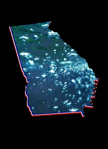 Χάρτης Της Πολιτείας Της Γεωργίας Κινούμενη Εικόνα Νερού Και Μαύρο — Φωτογραφία Αρχείου