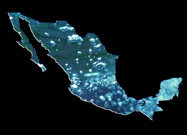 メキシコの地図には水のイメージと黒い背景があり — ストック写真