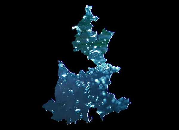 Karte Des Bundesstaates Puebla Mit Bewegtem Wasserbild Und Schwarzem Hintergrund — Stockfoto