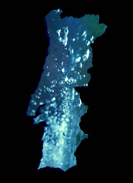 Portugália Térképe Mozgó Vízképpel Fekete Háttérrel — Stock Fotó