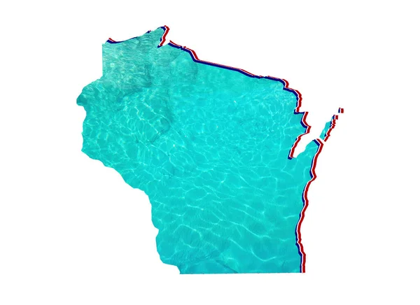 Carte État Wisconsin Avec Image Réflexion Eau Couleur Aquamarine Fond — Photo