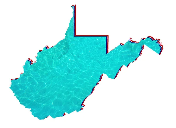 アクアマリンの色と白の背景で水の反射像を持つウェストバージニア州の地図 — ストック写真