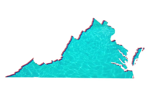 アクアマリンの色と白の背景で水の反射像を持つバージニア州の地図 — ストック写真