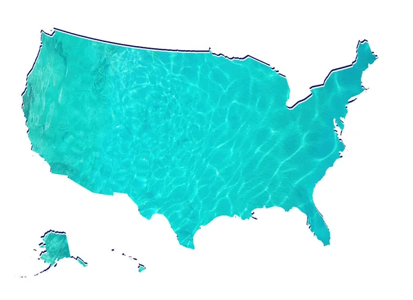 Amerikai Egyesült Államok Térképe Víztükörképpel Akvamarin Színben Fehér Háttérben — Stock Fotó